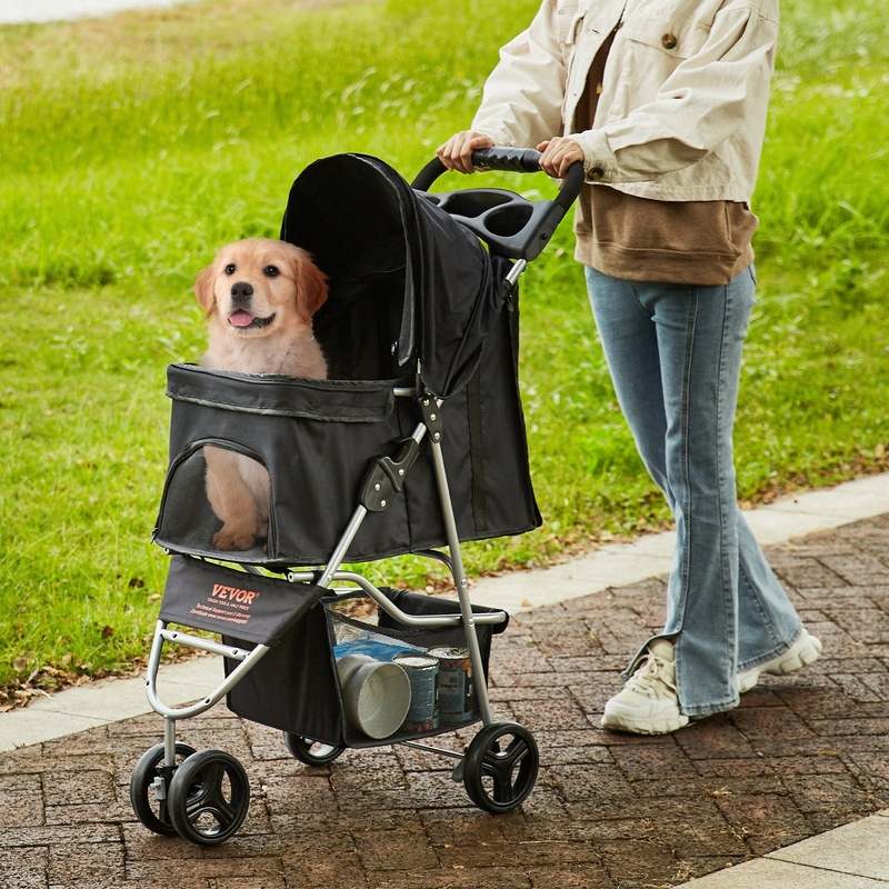 New VEVOR Pet Stroller, 3 Wheels Dog Stroller Rotate with Brakes (Black) - Kidsy