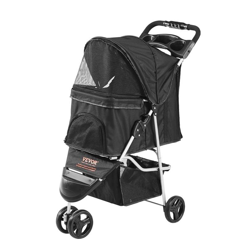 New VEVOR Pet Stroller, 3 Wheels Dog Stroller Rotate with Brakes (Black) - Kidsy