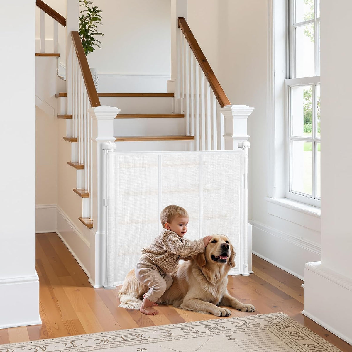 New VEVOR Retractable Baby Gate, 34 inch Tall, Extends up to 55 inch Wide (White) - Kidsy