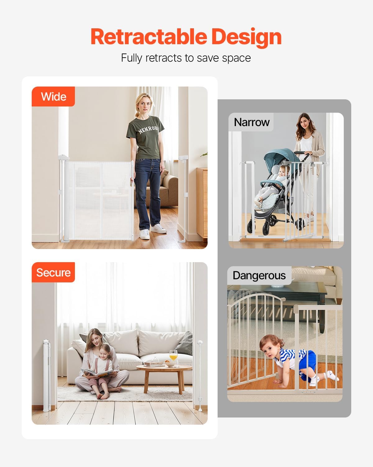 New VEVOR Retractable Baby Gate, 34 inch Tall, Extends up to 55 inch Wide (White) - Kidsy