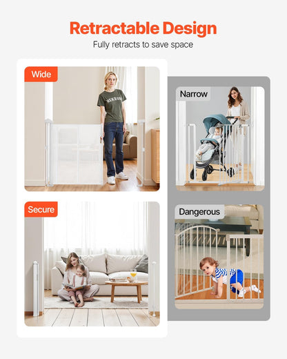 New VEVOR Retractable Baby Gate, 34 inch Tall, Extends up to 55 inch Wide (White) - Kidsy