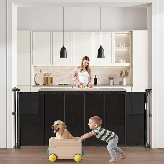 New VEVOR Retractable Baby Gate 34" x 71" (Black) - Kidsy