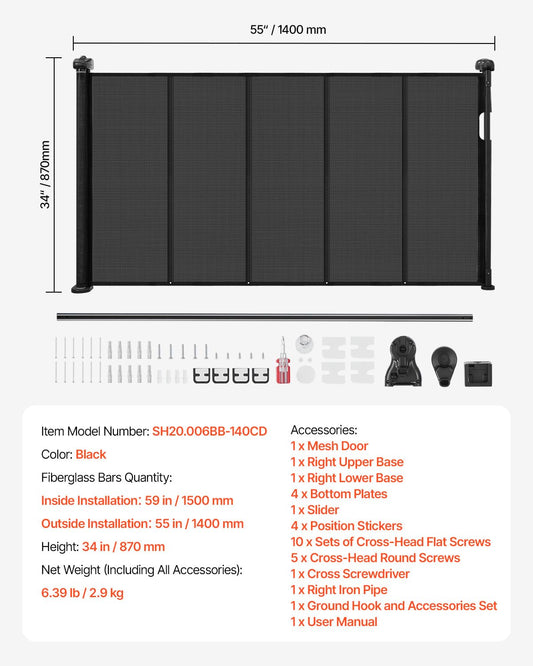 New VEVOR Retractable Baby Gate (55"W x 34"H, Black) - Kidsy