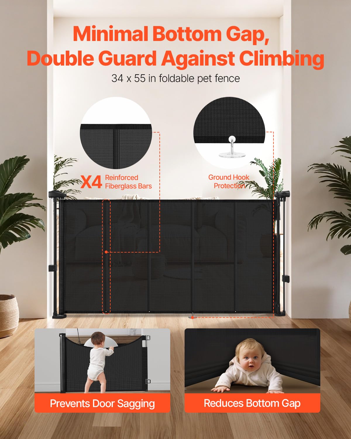 New VEVOR Retractable Baby Gate (55"W x 34"H, Black) - Kidsy