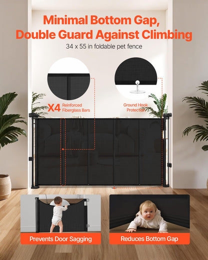 New VEVOR Retractable Baby Gate (55"W x 34"H, Black) - Kidsy