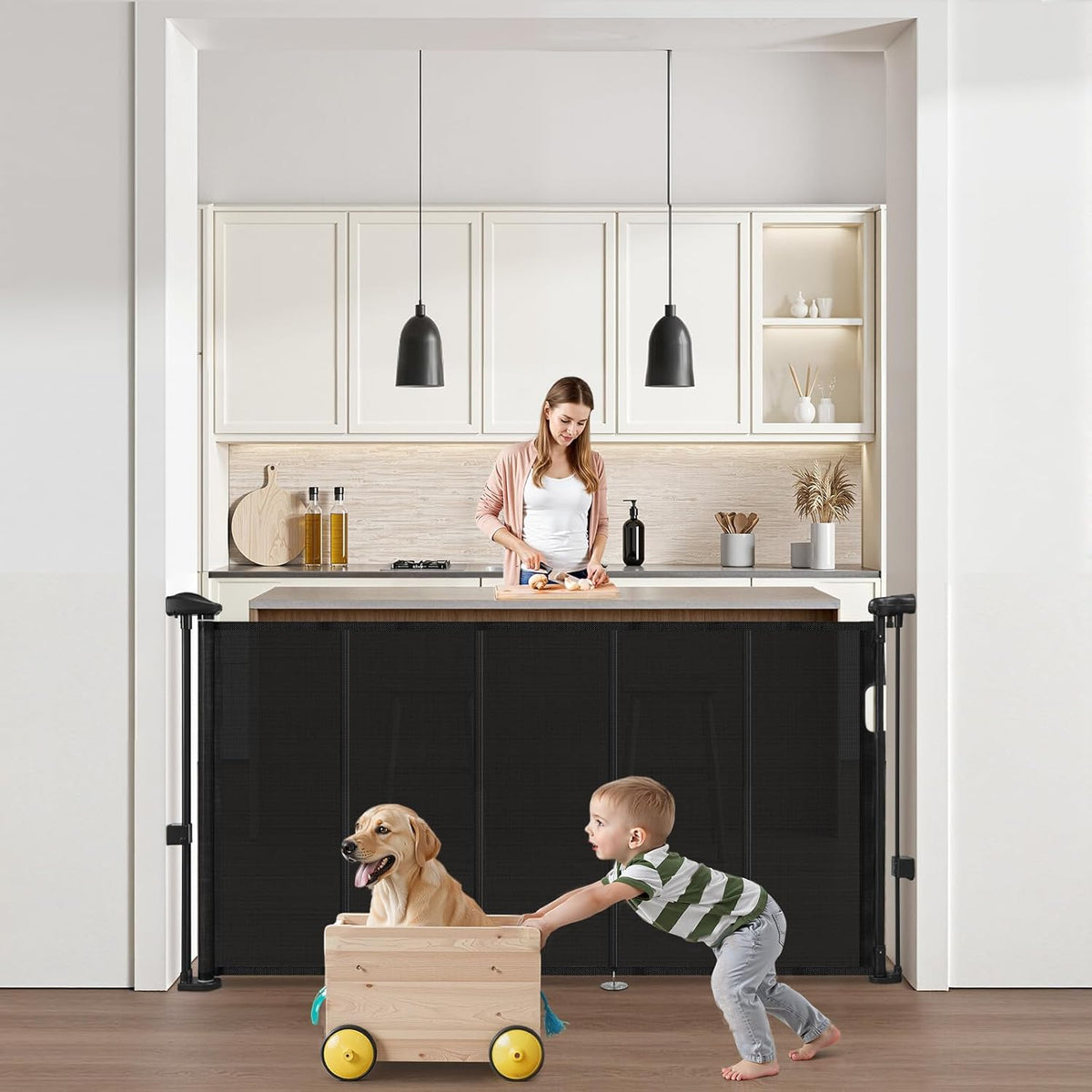New VEVOR Retractable Baby Gate (55"W x 34"H, Black) - Kidsy