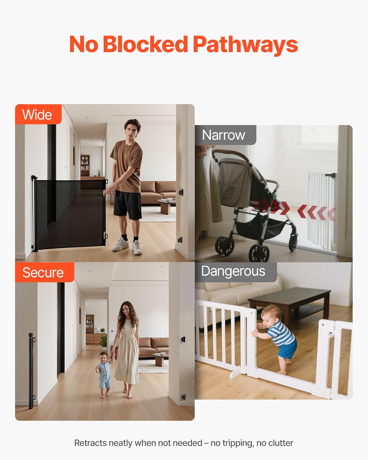 New VEVOR Retractable Baby Gate, Extends to 57 inch Wide, 38.5 inch Tall (Black) - Kidsy