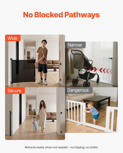 New VEVOR Retractable Baby Gate, Extends to 57 inch Wide, 38.5 inch Tall (Black) - Kidsy