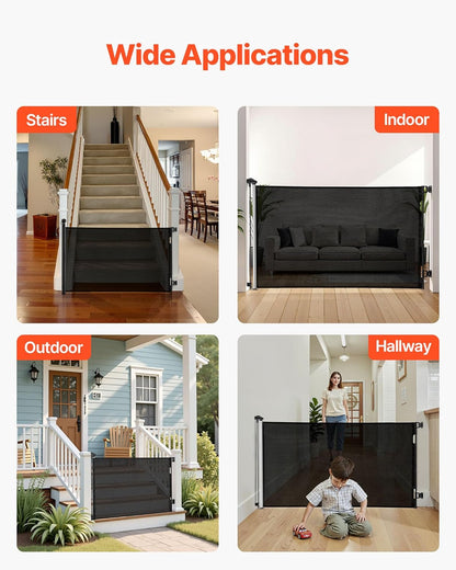 New VEVOR Retractable Baby Gate, Extends to 57 inch Wide, 38.5 inch Tall (Black) - Kidsy