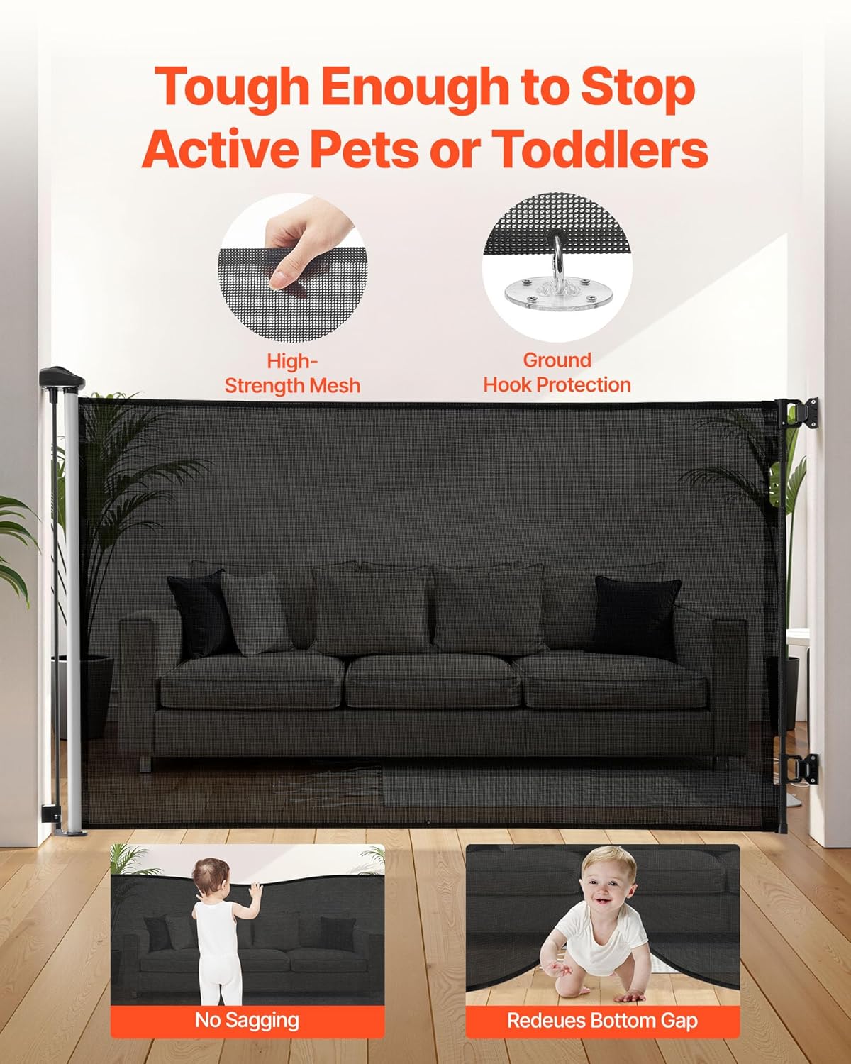 New VEVOR Retractable Baby Gate, Extends to 57 inch Wide, 38.5 inch Tall (Black) - Kidsy