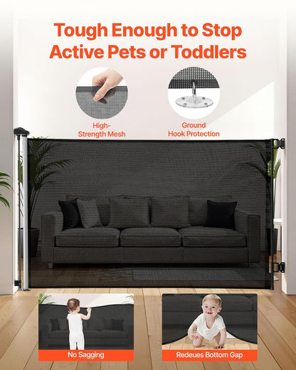 New VEVOR Retractable Baby Gate, Extends to 57 inch Wide, 38.5 inch Tall (Black) - Kidsy