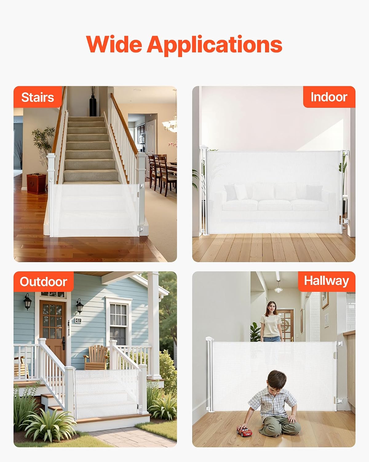 New VEVOR Retractable Baby Gate, Extends to 57 inch Wide, 38.5 inch Tall (White) - Kidsy