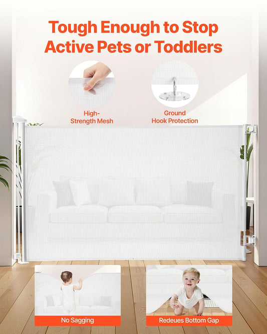 New VEVOR Retractable Baby Gate, Extends to 57 inch Wide, 38.5 inch Tall (White) - Kidsy