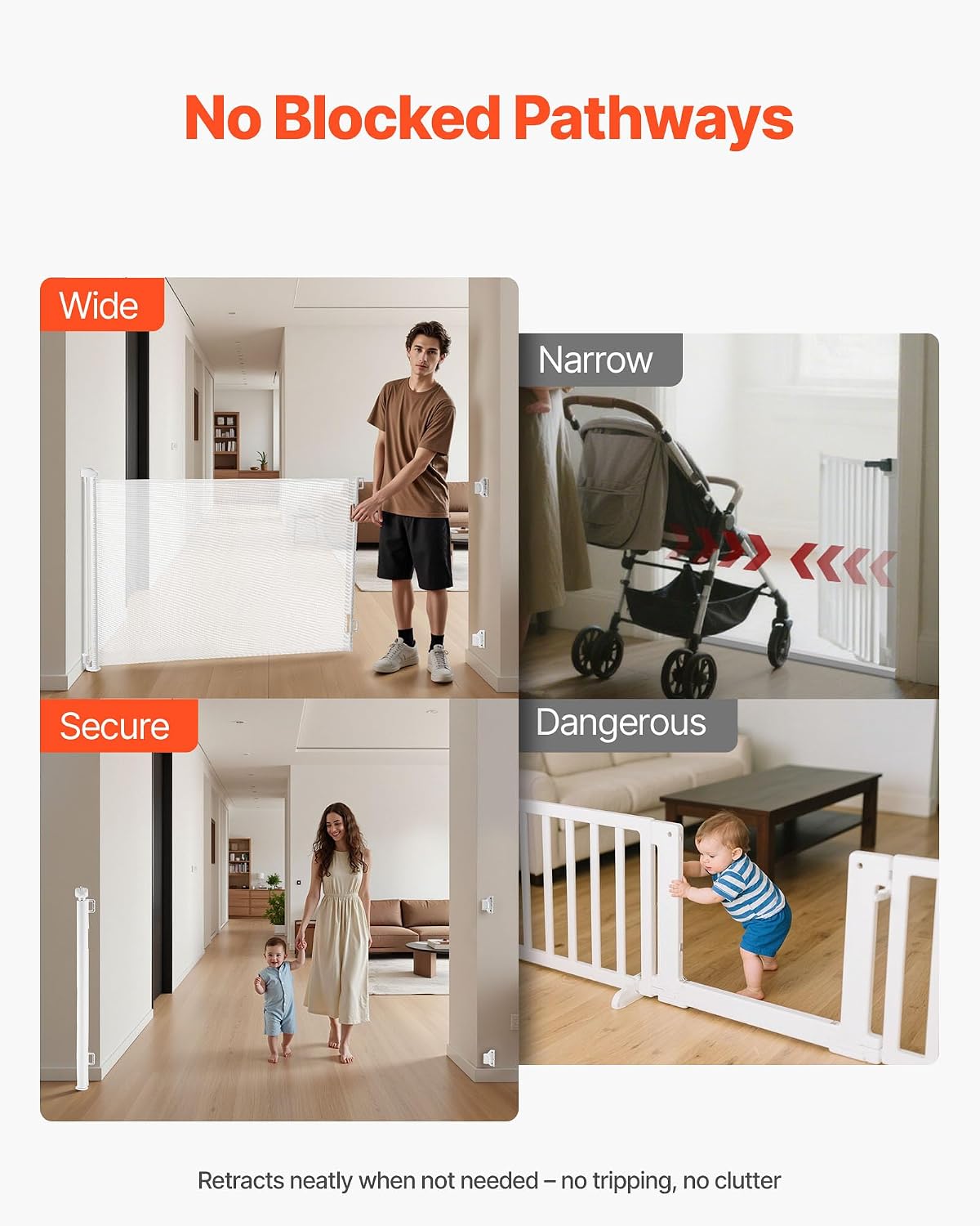 New VEVOR Retractable Baby Gate, Extends to 57 inch Wide, 38.5 inch Tall (White) - Kidsy