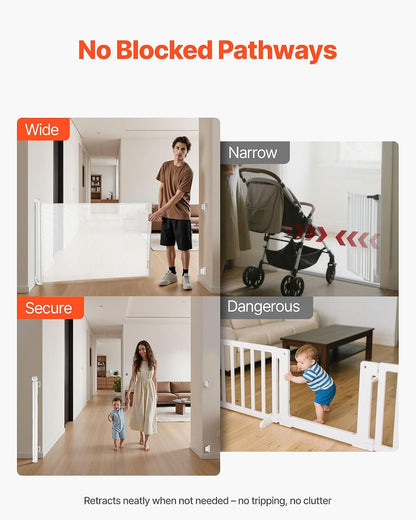 New VEVOR Retractable Baby Gate, Extends to 57 inch Wide, 38.5 inch Tall (White) - Kidsy