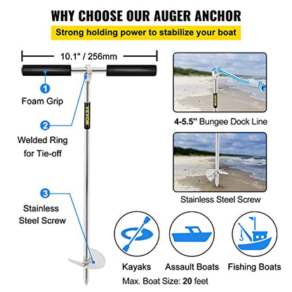 New VEVOR Sand Anchor 18" Length Auger to The Beach and Sandbar/Sand Spike Boat Anchor Pole Galvanized Carbon Steel Slide Anchor Shore Spike, Self - Hammering Beach Spike Anchor - Kidsy