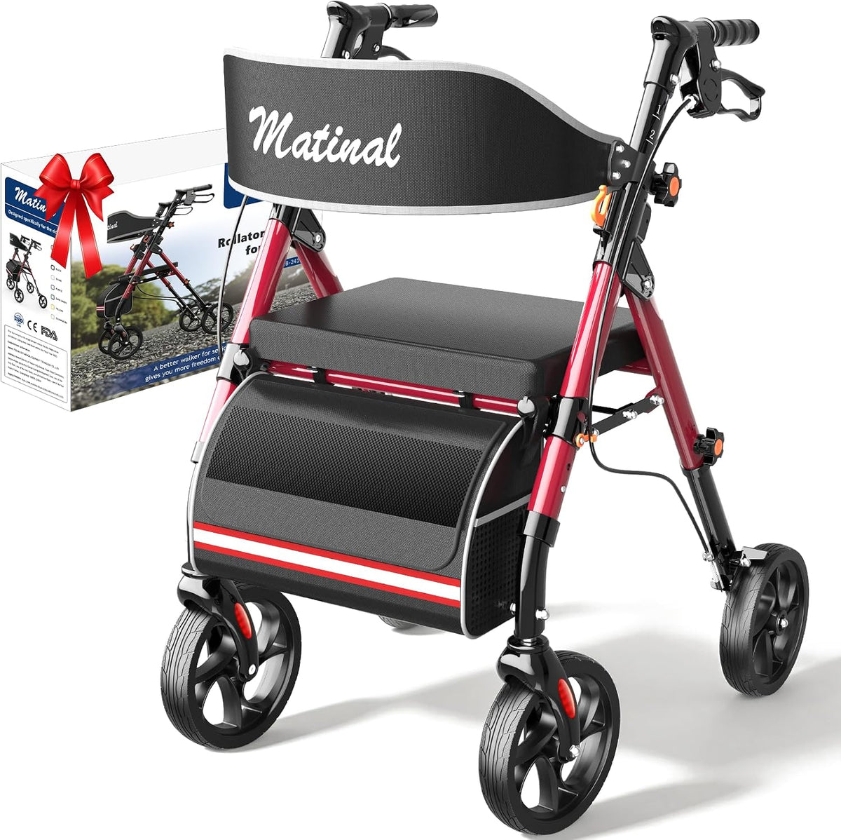 New Walkers for Seniors with seat, Rollator Walker with Seat (Burgundy) - Kidsy