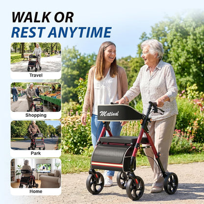 New Walkers for Seniors with seat, Rollator Walker with Seat (Burgundy) - Kidsy
