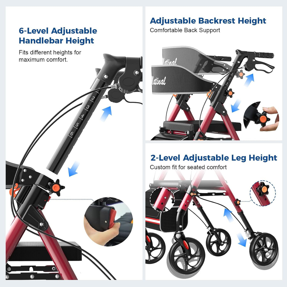 New Walkers for Seniors with seat, Rollator Walker with Seat (Burgundy) - Kidsy