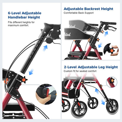 New Walkers for Seniors with seat, Rollator Walker with Seat (Burgundy) - Kidsy