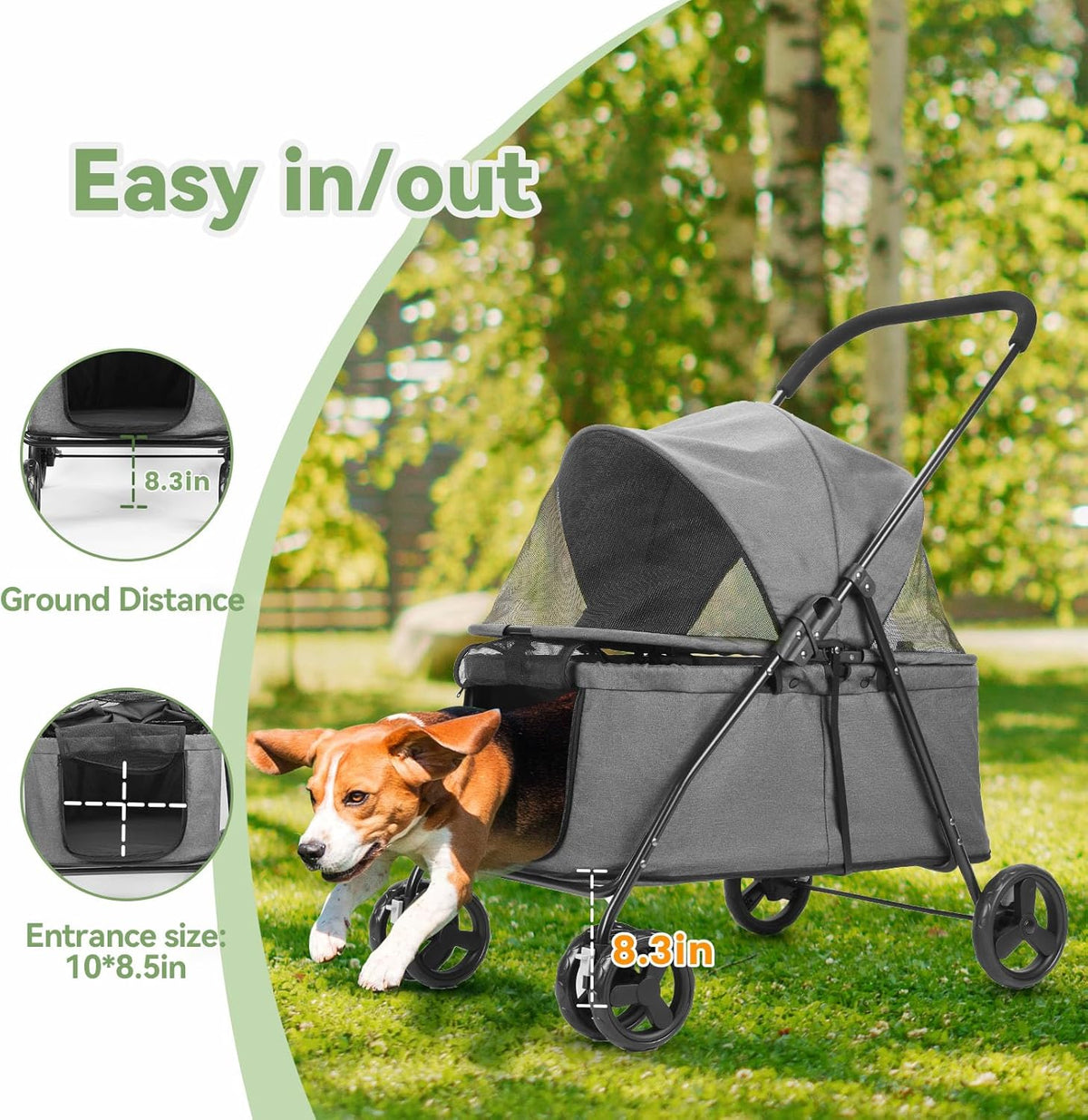 New Wedyvko 20% Larger Capacity Dog Stroller for Medium/Small Pets w/Dog Poop Bags & Dispenser (Grey) - Kidsy