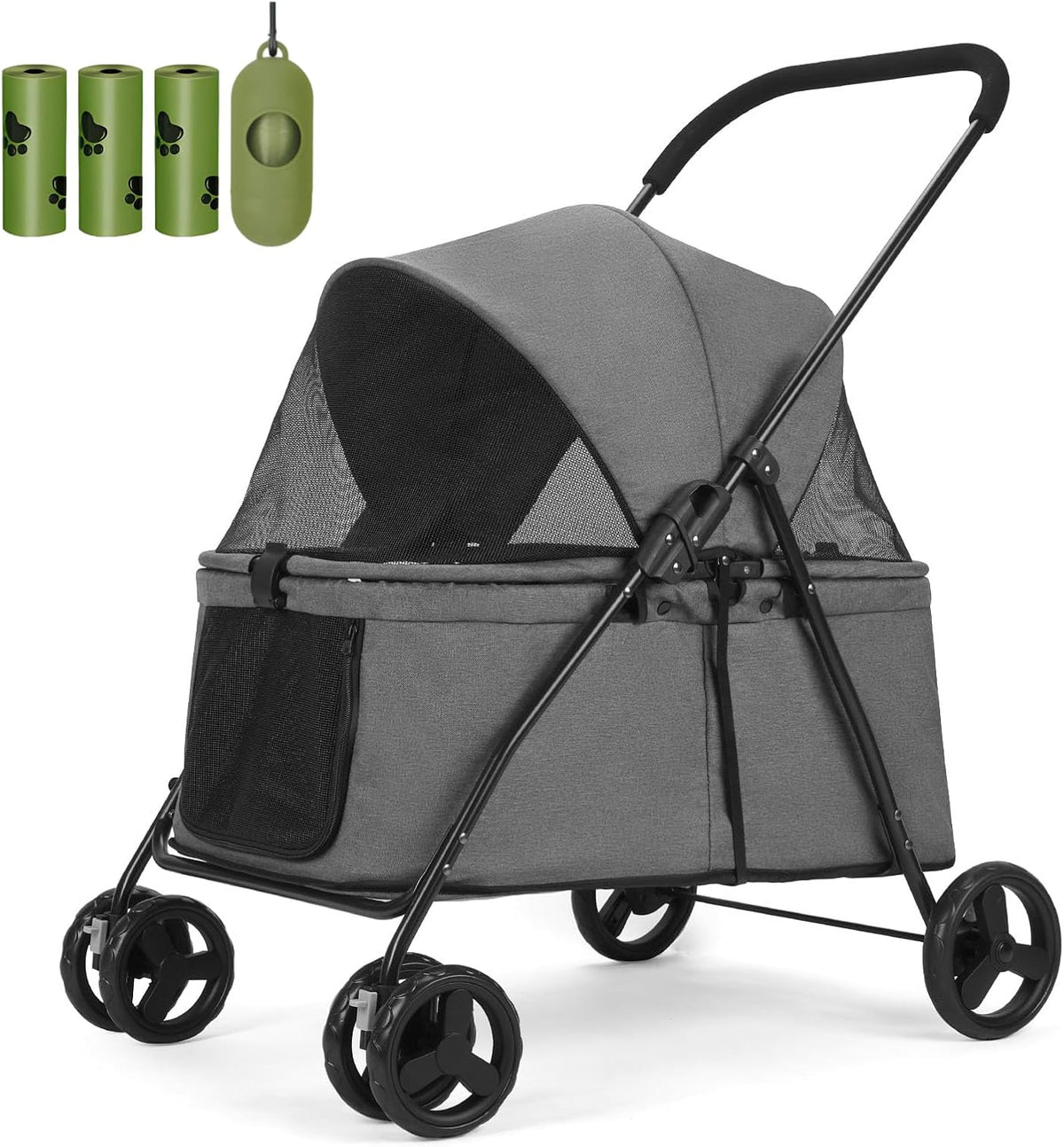 New Wedyvko 20% Larger Capacity Dog Stroller for Medium/Small Pets w/Dog Poop Bags & Dispenser (Grey) - Kidsy