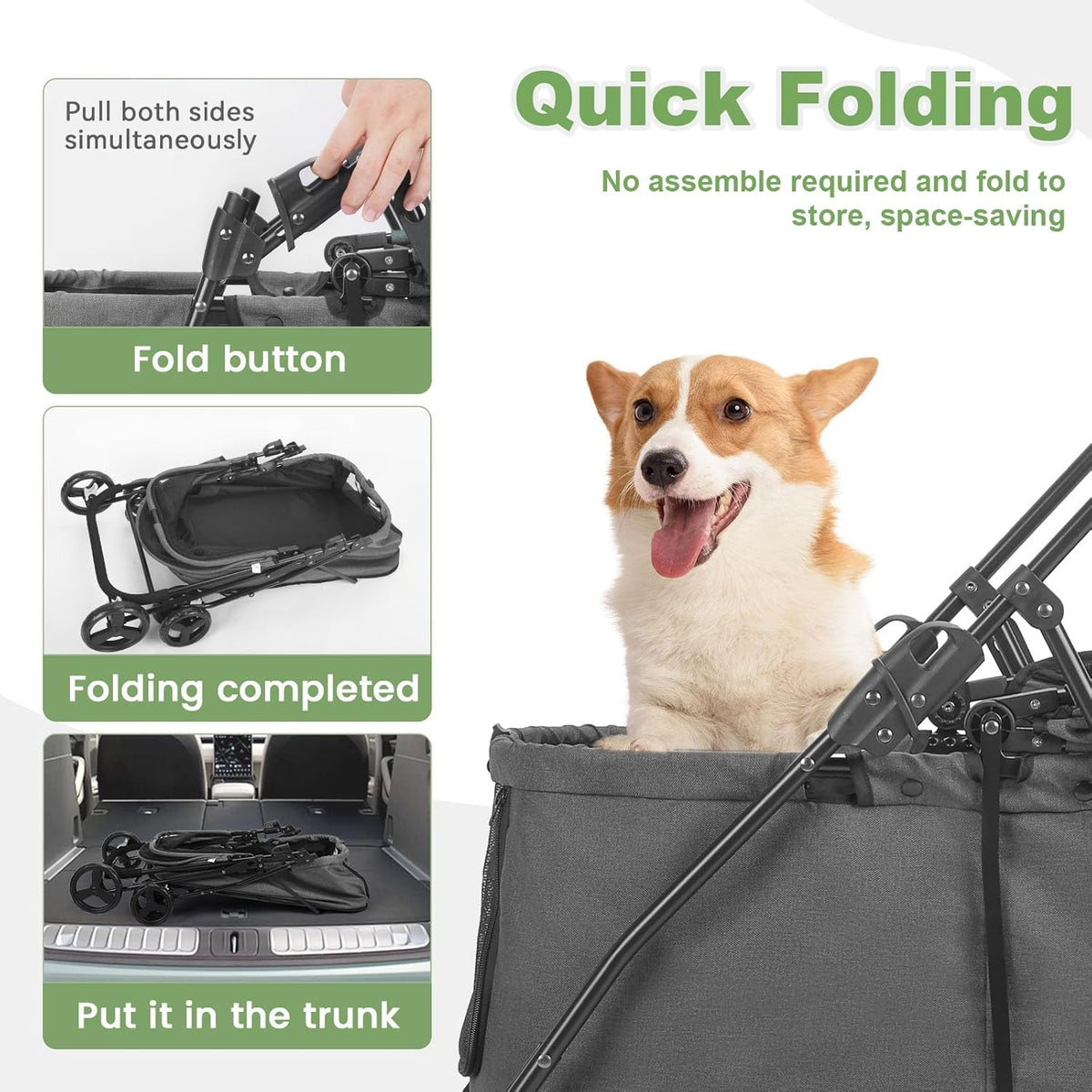 New Wedyvko 20% Larger Capacity Dog Stroller for Medium/Small Pets w/Dog Poop Bags & Dispenser (Grey) - Kidsy