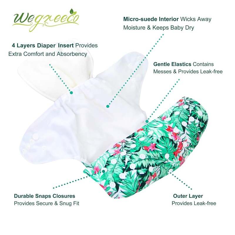 New Wegreeco Cloth Diapers 6 Pack with 6 Inserts, One Size (Rainbow/Horse) - Kidsy