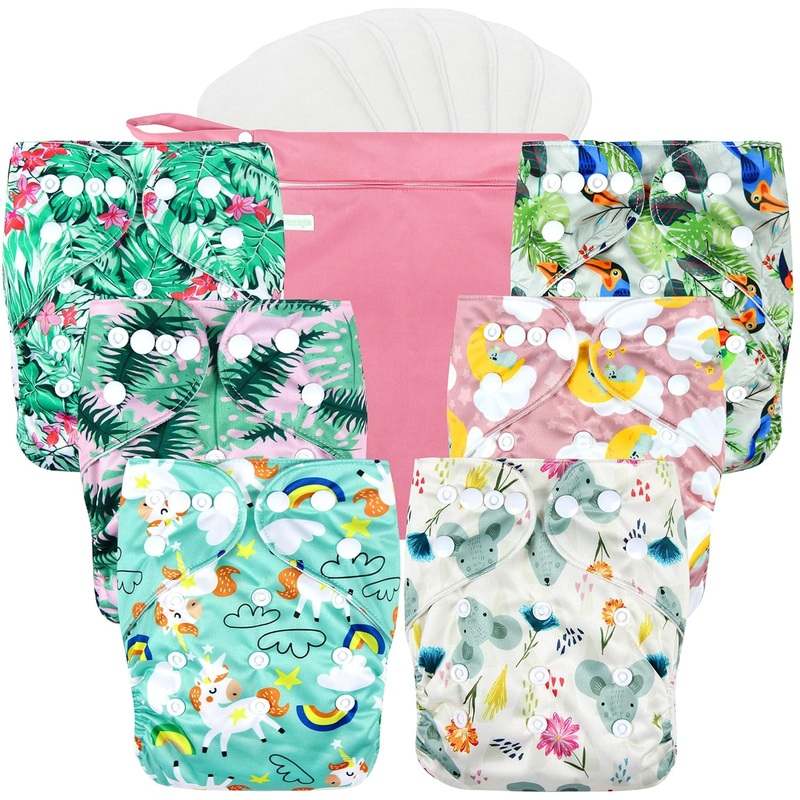 New Wegreeco Cloth Diapers 6 Pack with 6 Inserts, One Size (Rainbow/Horse) - Kidsy