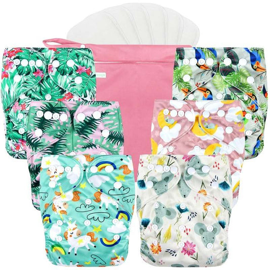 New Wegreeco Cloth Diapers 6 Pack with 6 Inserts, One Size (Rainbow/Horse) - Kidsy