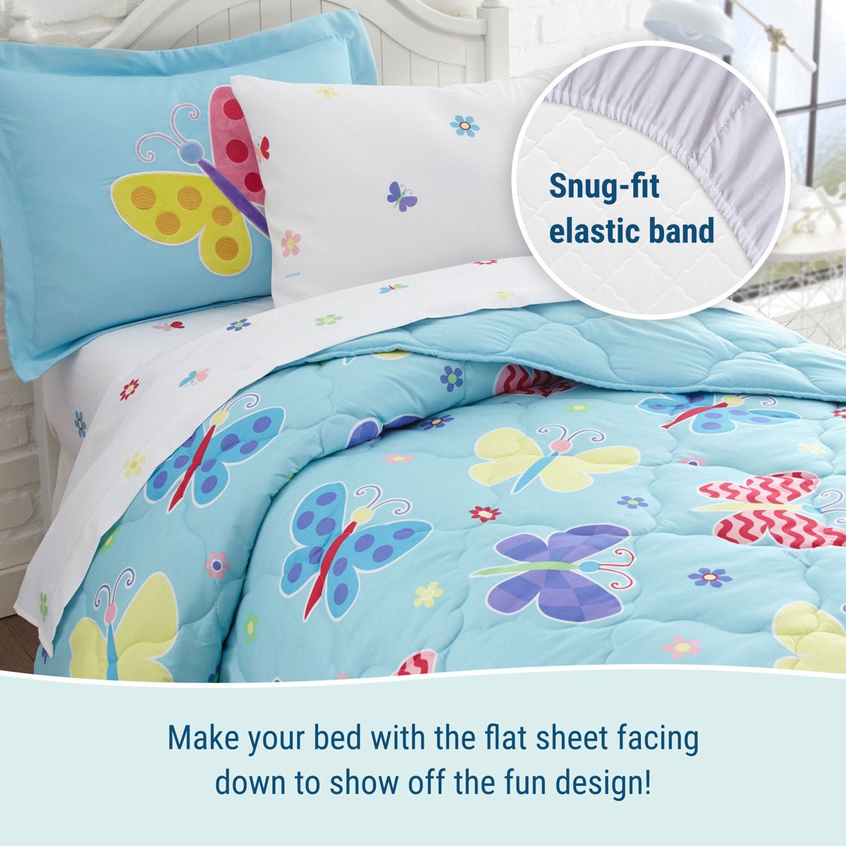 New Wildkin Full Bed in a Bag - 7 - Piece Microfiber Bedding Set (Butterfly Garden Blue, Full) - Kidsy