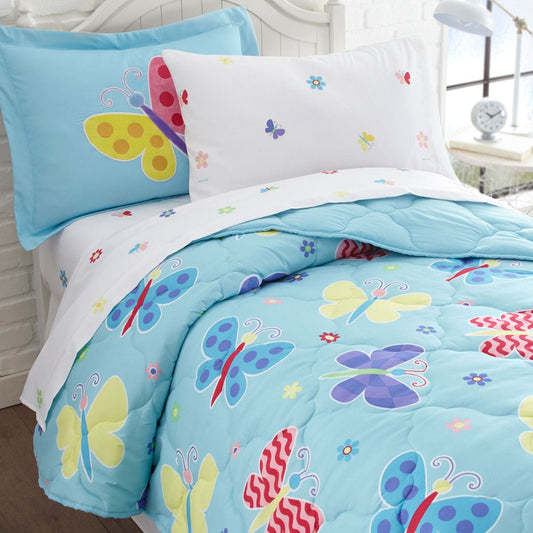 New Wildkin Full Bed in a Bag - 7 - Piece Microfiber Bedding Set (Butterfly Garden Blue, Full) - Kidsy