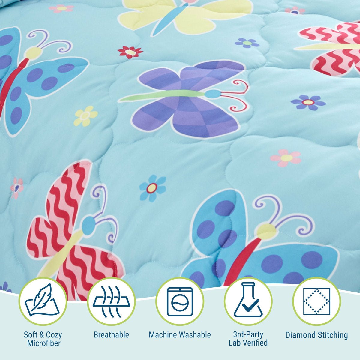 New Wildkin Full Bed in a Bag - 7 - Piece Microfiber Bedding Set (Butterfly Garden Blue, Full) - Kidsy
