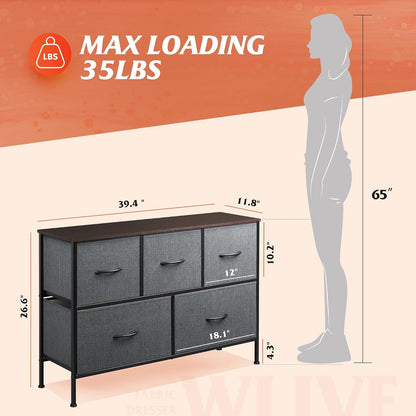 New WLIVE Dresser for Bedroom with 5 Drawers (Dark Gray) - Kidsy
