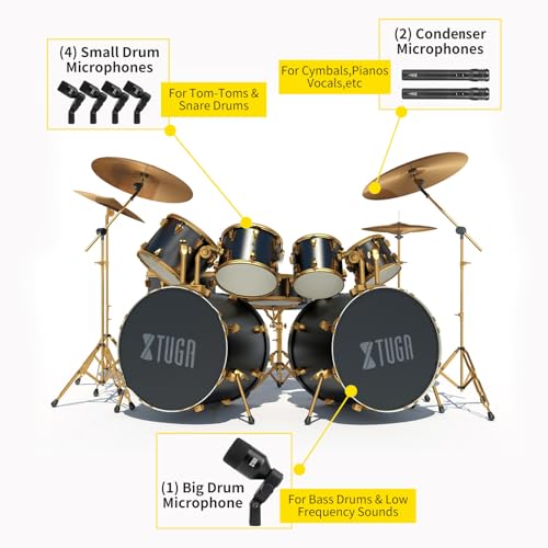New XTUGA DI7 Wireless 7 - Piece Drum Mic Kit (Black) - Kidsy