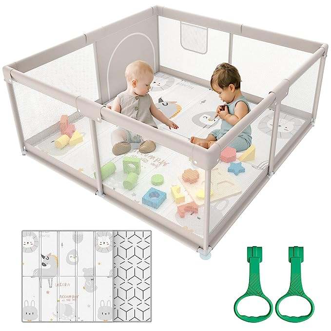 New ZEEBABA Baby Playpen with Mat 47"x47" (Grey) - Kidsy