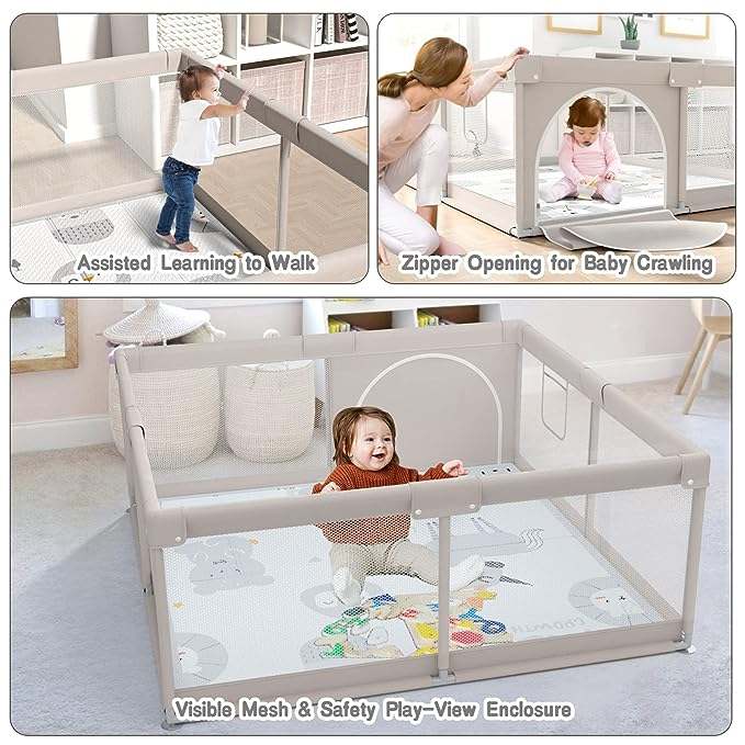 New ZEEBABA Baby Playpen with Mat 47"x47" (Grey) - Kidsy