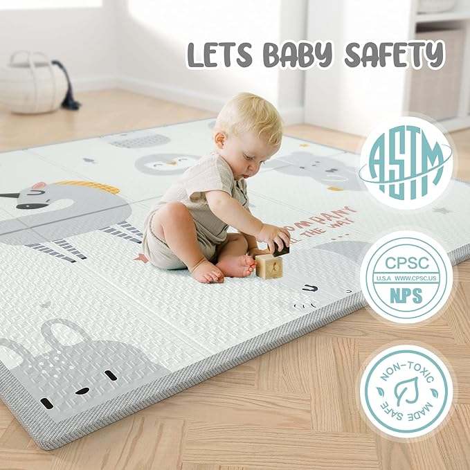 New ZEEBABA Baby Playpen with Mat 47"x47" (Grey) - Kidsy