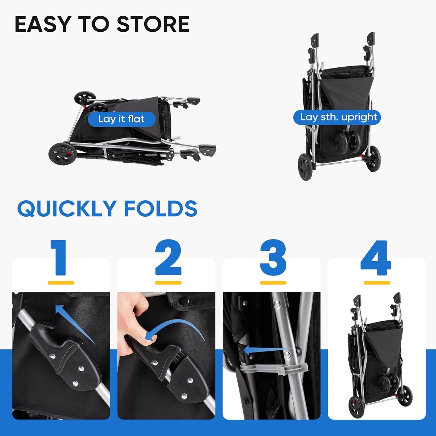 NEWBULIG 3 Wheel Pet Stroller for Dogs and Cats (Black) - Kidsy