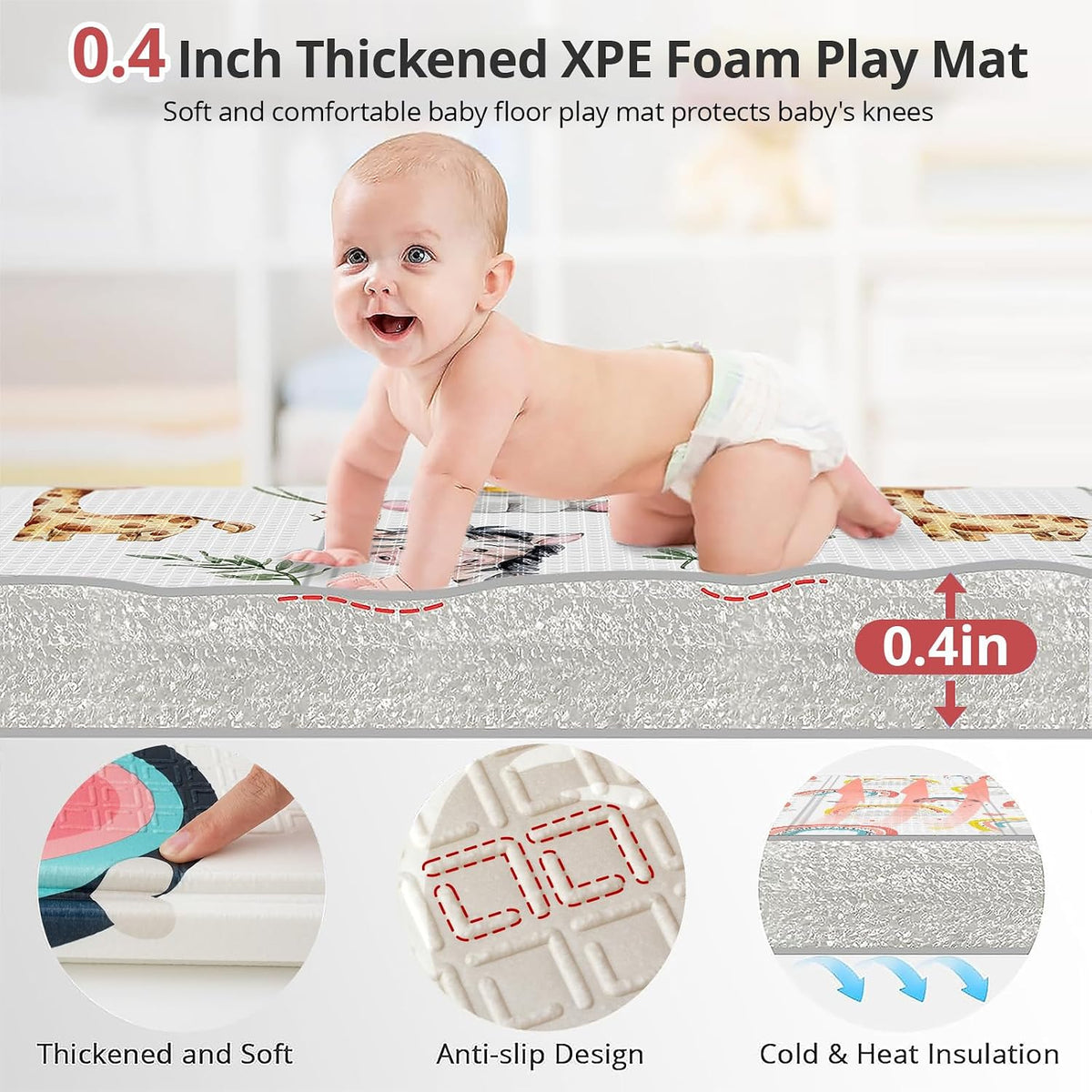 Noonkty Foldable Foam Play Mat, 71 x 59 Inches (Rainbow) - Kidsy