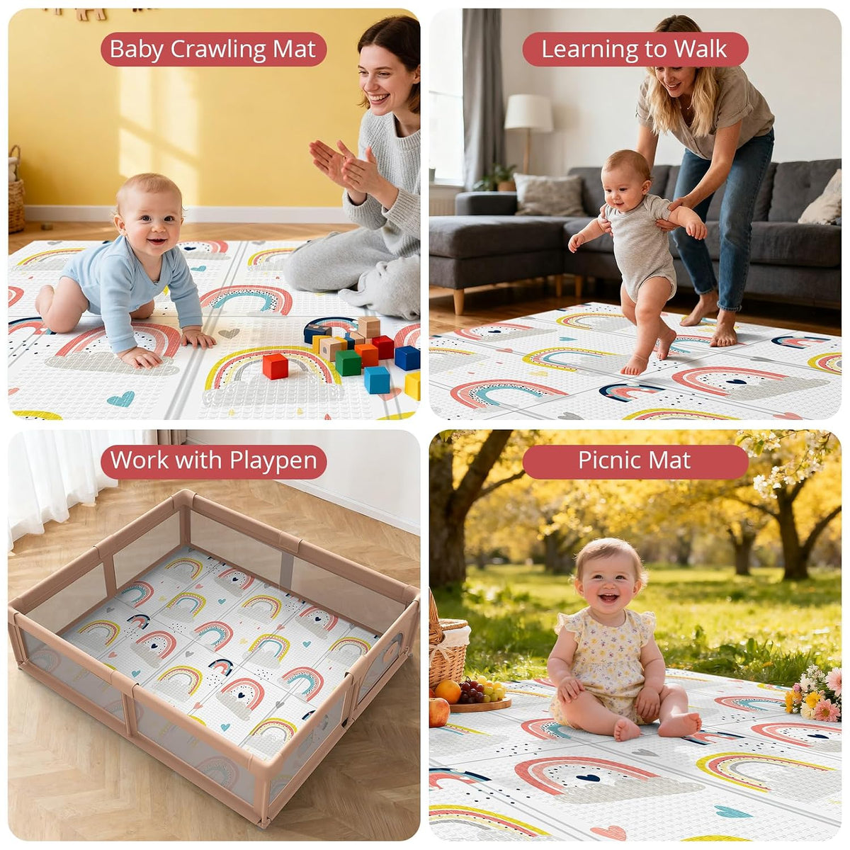 Noonkty Foldable Foam Play Mat, 71 x 59 Inches (Rainbow) - Kidsy