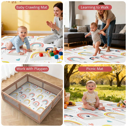 Noonkty Foldable Foam Play Mat, 71 x 59 Inches (Rainbow) - Kidsy