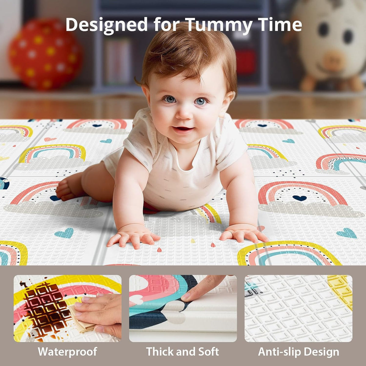 Noonkty Foldable Foam Play Mat, 71 x 59 Inches (Rainbow) - Kidsy