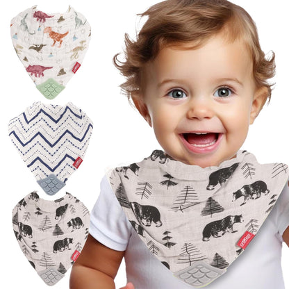 Nuby Baby Bibs 3 Pc Muslin Bibs Reversible 100% Natural Cotton Tee - Kidsy
