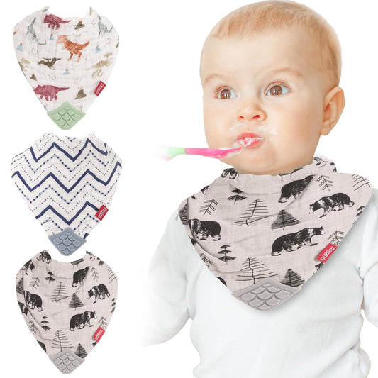 Nuby Baby Bibs 3 Pc Muslin Bibs Reversible 100% Natural Cotton Tee - Kidsy