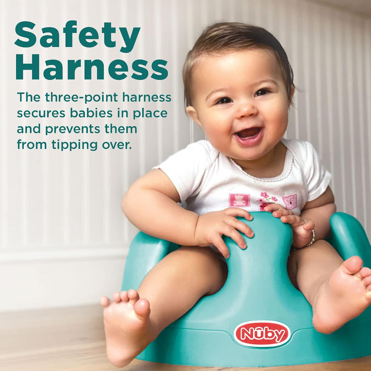 Nuby My Floor Seat Soft Foam Baby Seat with 3-Point Harness (Aqua) - Kidsy