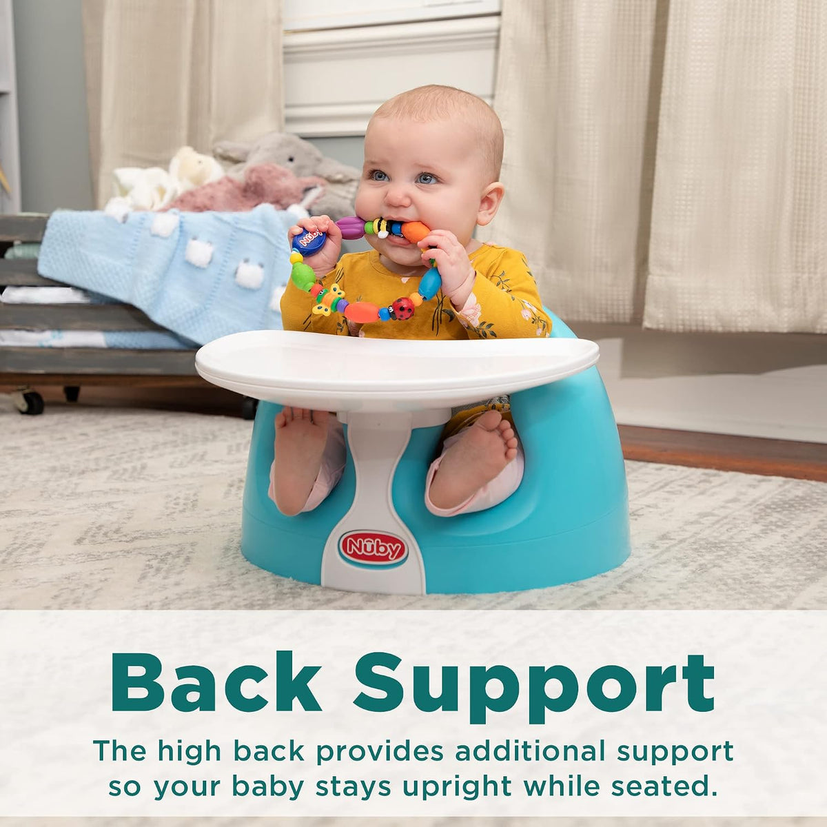 Nuby My Floor Seat Soft Foam Baby Seat with 3-Point Harness (Aqua) - Kidsy