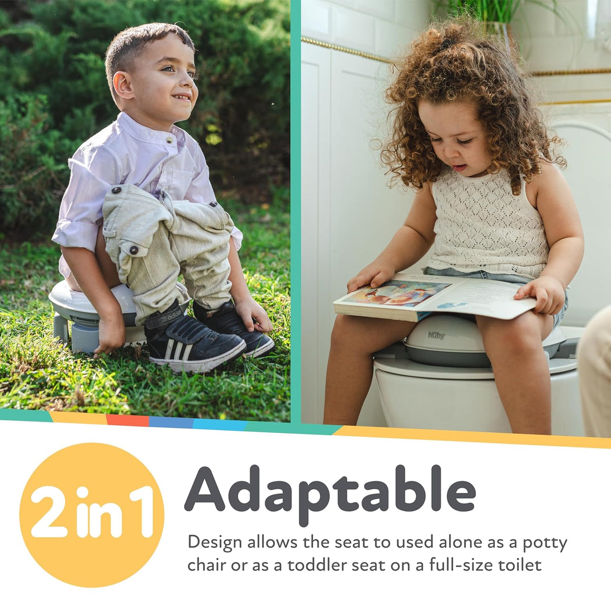 Nuby Portable Potty and Toilet Training Seat with Disposable Bags and Travel Bag (Gray/White) - Kidsy