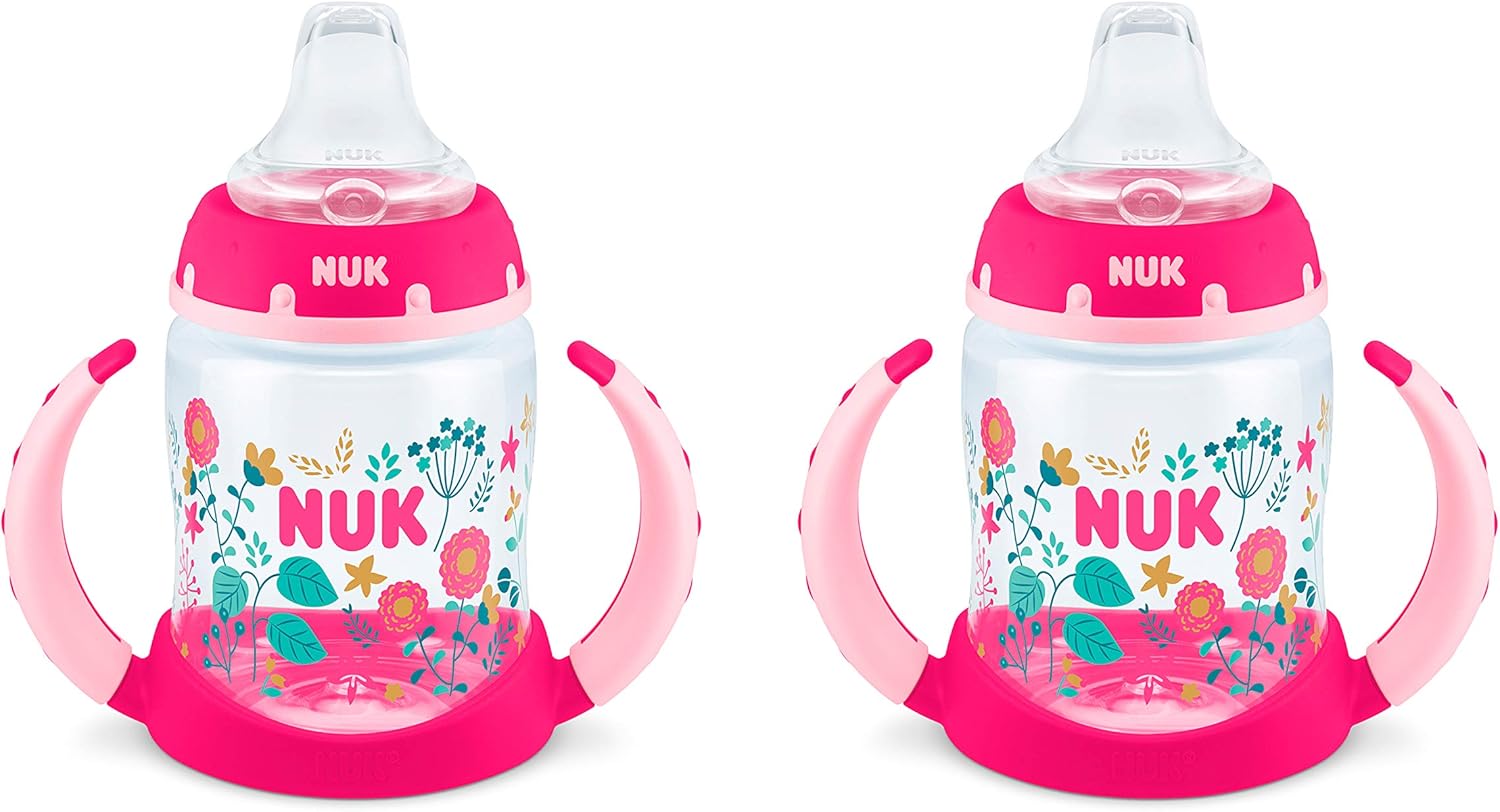 NUK Learner Cup, 5oz, 2 - Pack Sippy Cup (Pink FLowers) - Kidsy