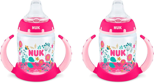 NUK Learner Cup, 5oz, 2 - Pack Sippy Cup (Pink FLowers) - Kidsy